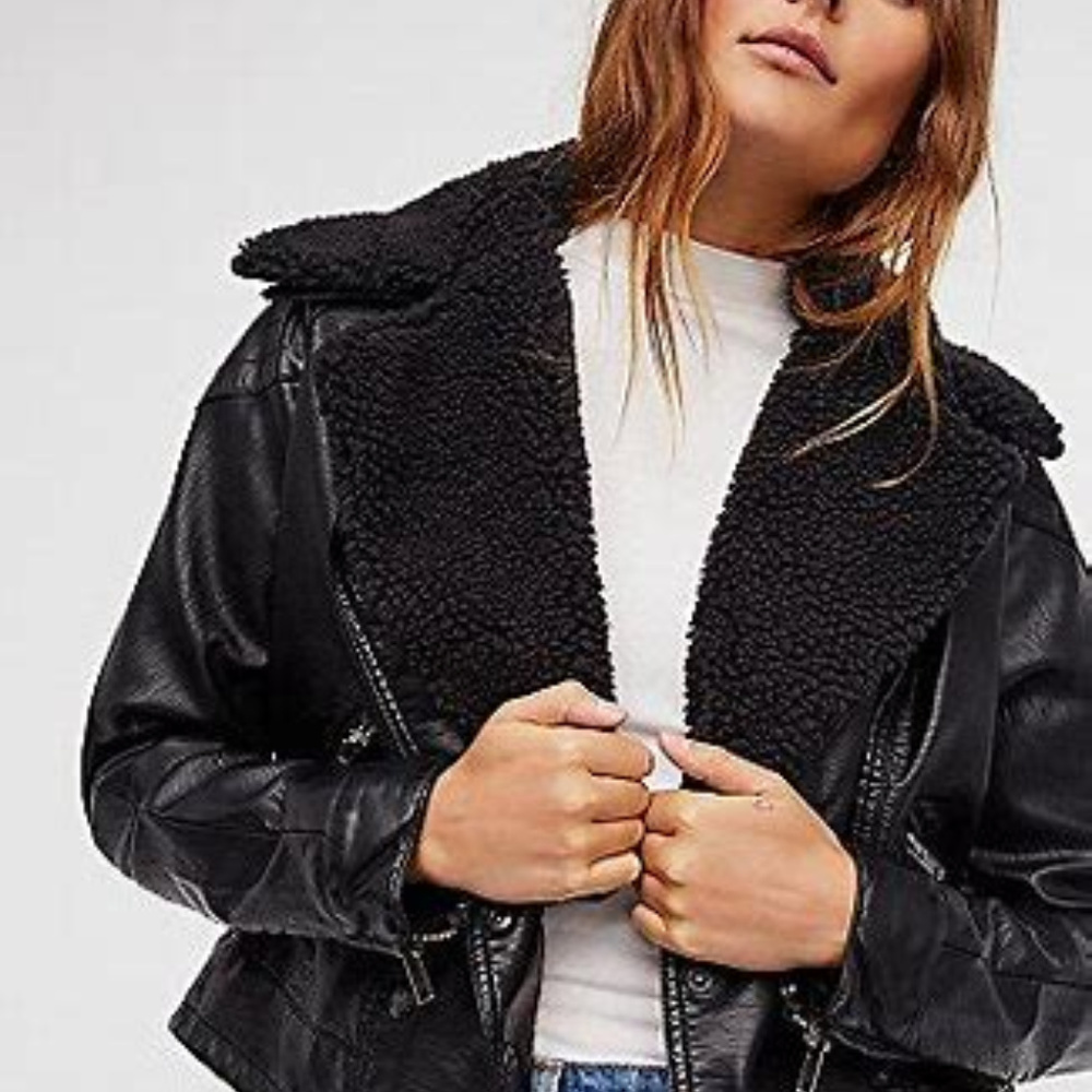 🆕 Free People Halen Vegan Leather Moto Jacket - Picture 2 of 10